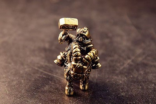 Brass Dwarf Ram Rider Figurine – Tabletop Wargame Fantasy Terrain Collectible