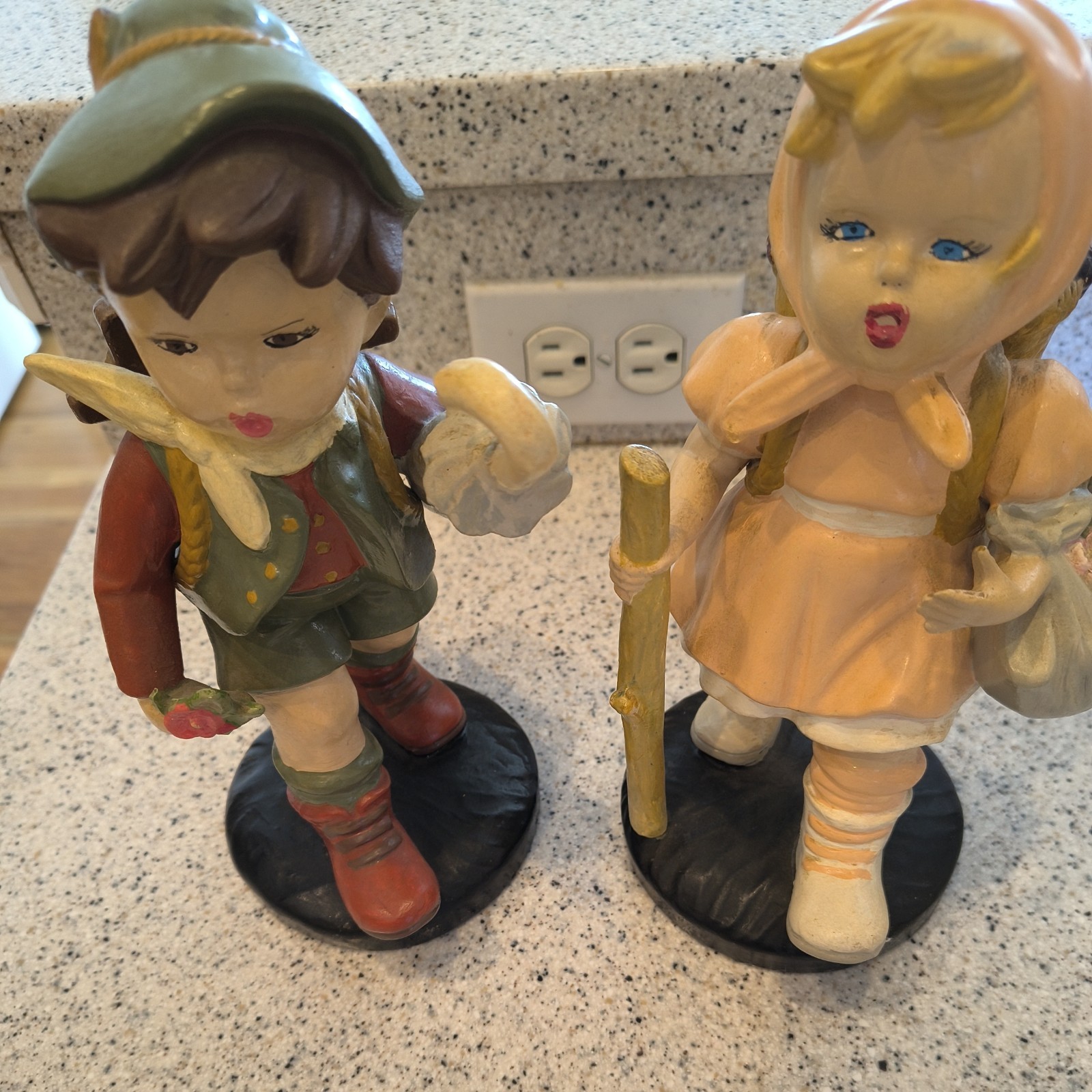 Goebel Hummel Style Figurine Boy Girl x 2 Umbrella & Backpack Vintage Althea