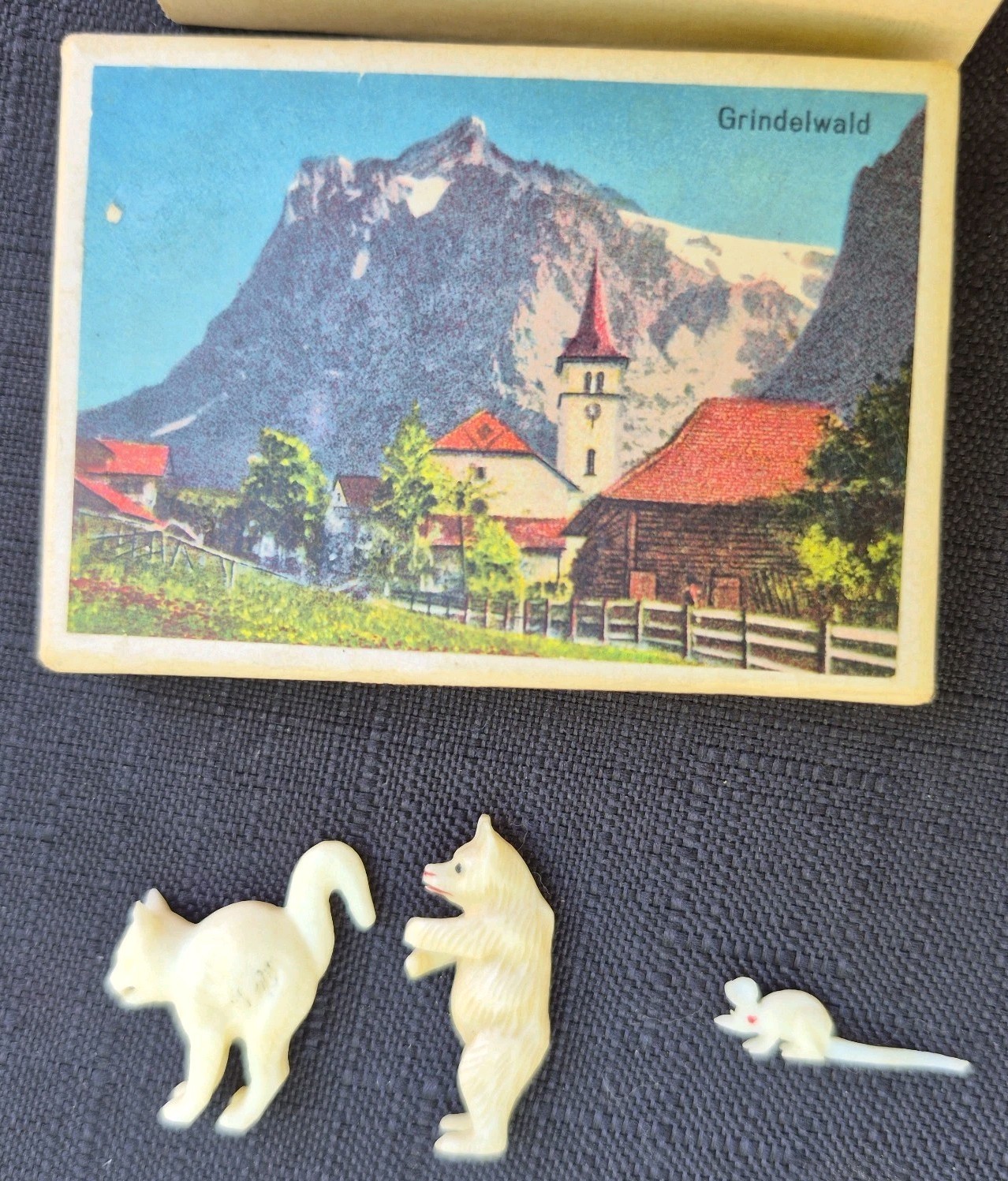 3 Tiny Vintage Swiss Carved Animal Figurines Natural Black Forest Grindelwald