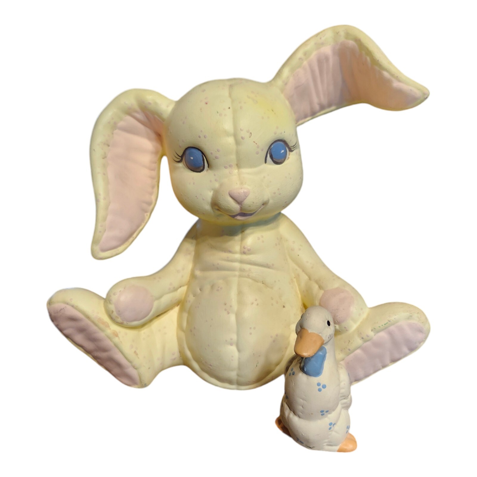 Vtg Kimple Mold Large Yellow Bunny Ceramic Handpainted and Quilted Duck Goose