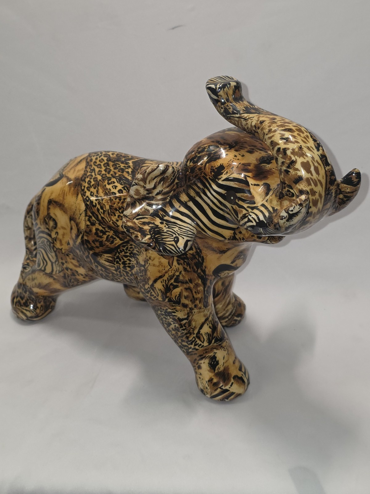 Vintage Safari Elephant Figurine Resin Faux Tortoiseshell Patt & Animal Print