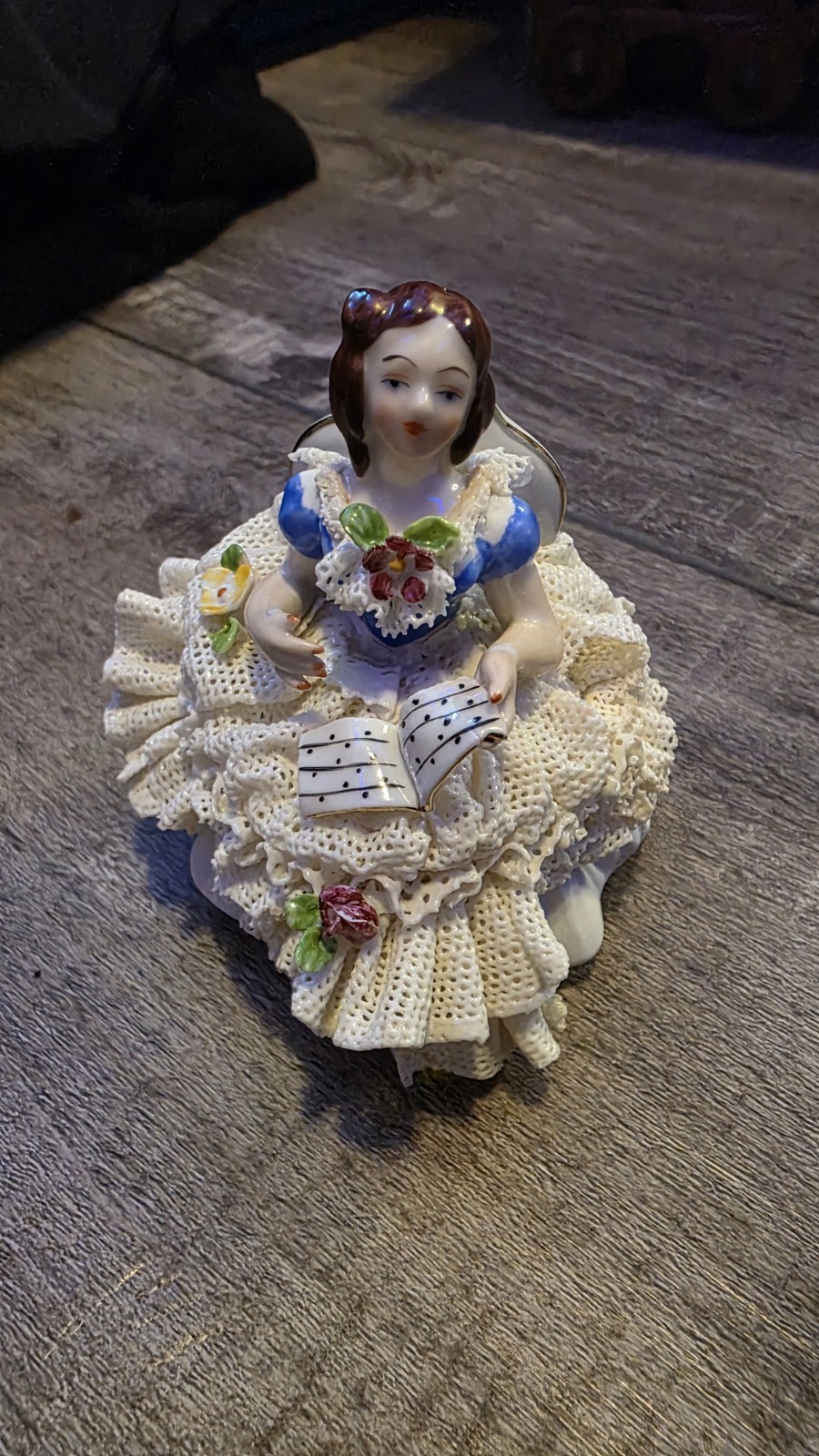 VTG Dresden Irish Lace Lady in Chair Porcelain Figurine Doll Volkstedt Victorian