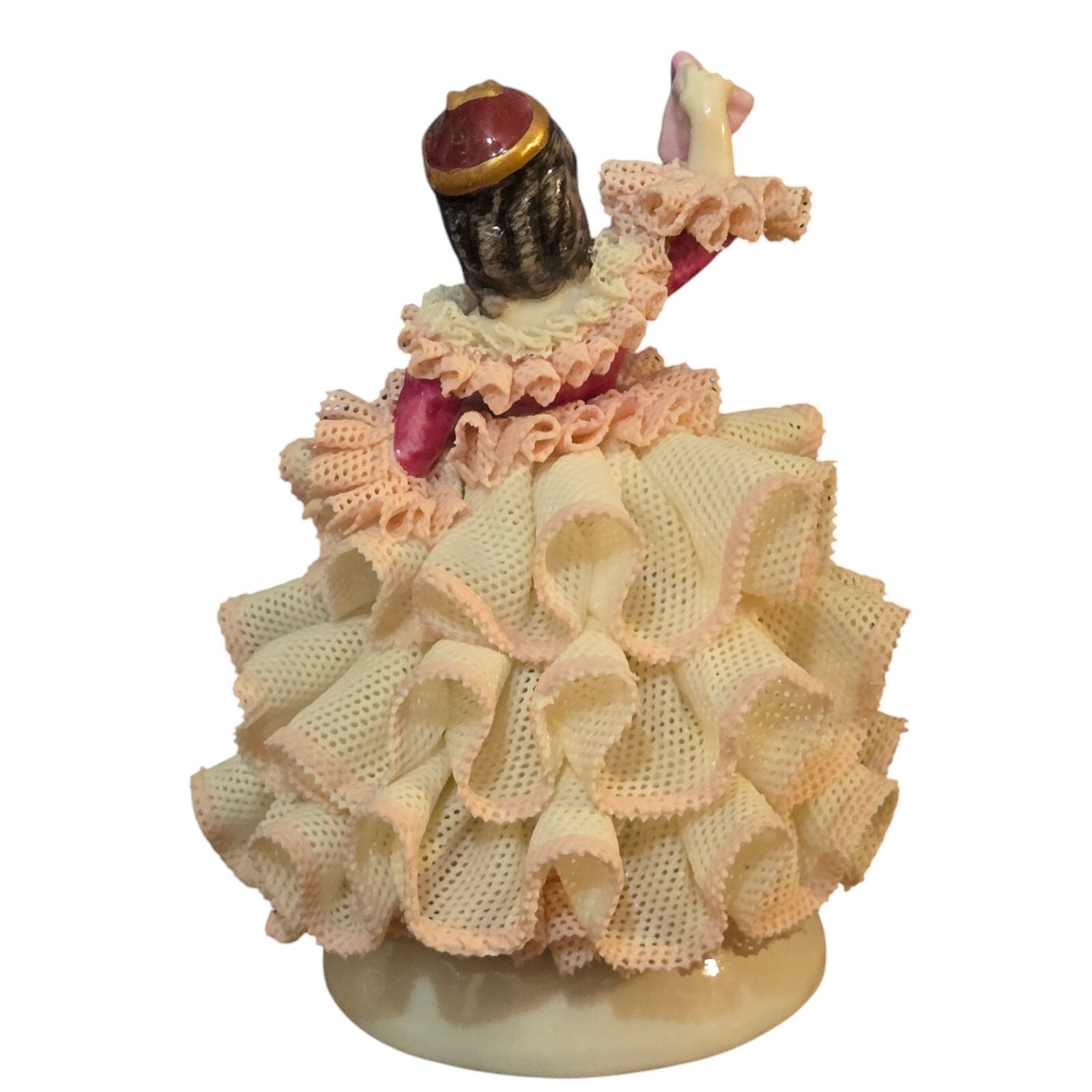 Vintage Irish Dresden Porcelain Figurine Babette Pink Lace Dress