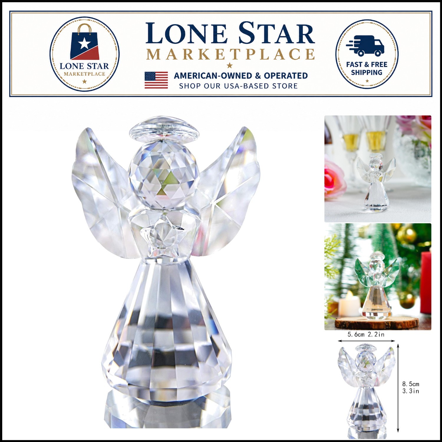 Reflective 3-Inch Crystal Angel Statue with Halo – Ideal Gift for All Occasions