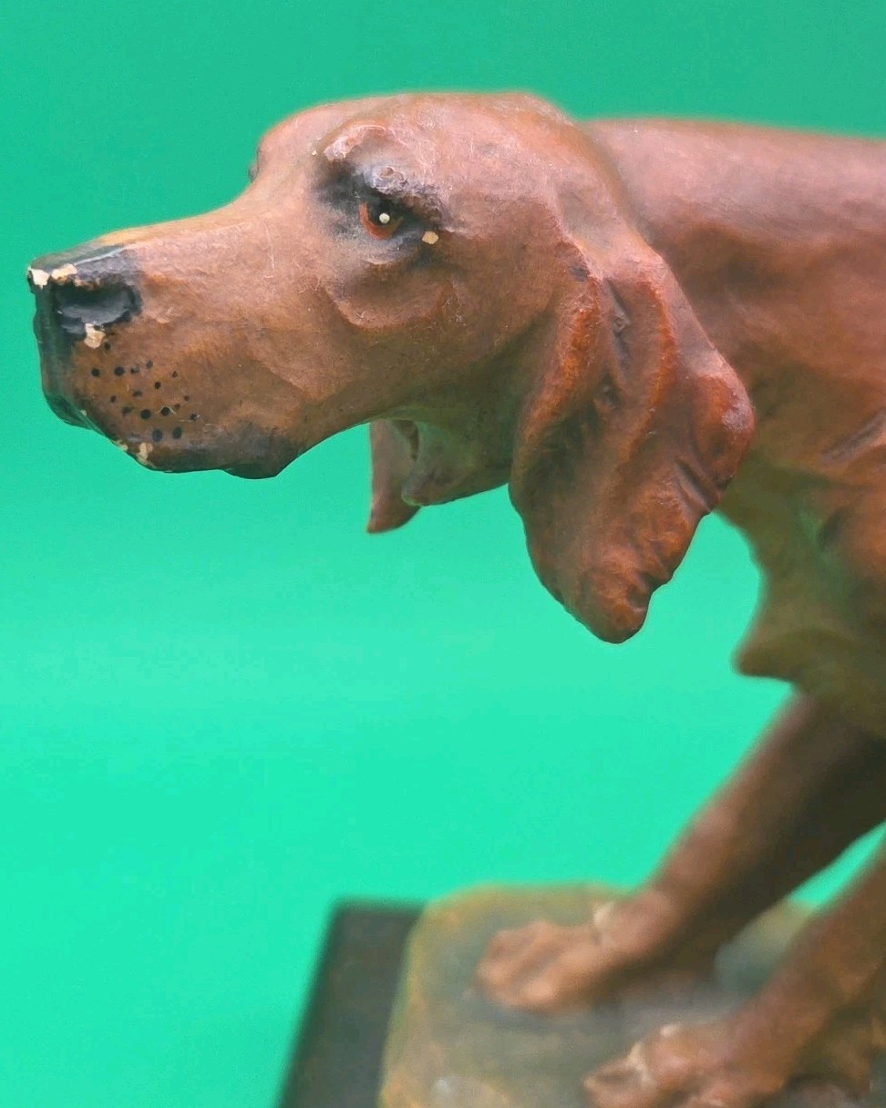 Vtg Helmut Diller Signed Anri Italy Dog Carved Wood Figure RARE Repaired SEE