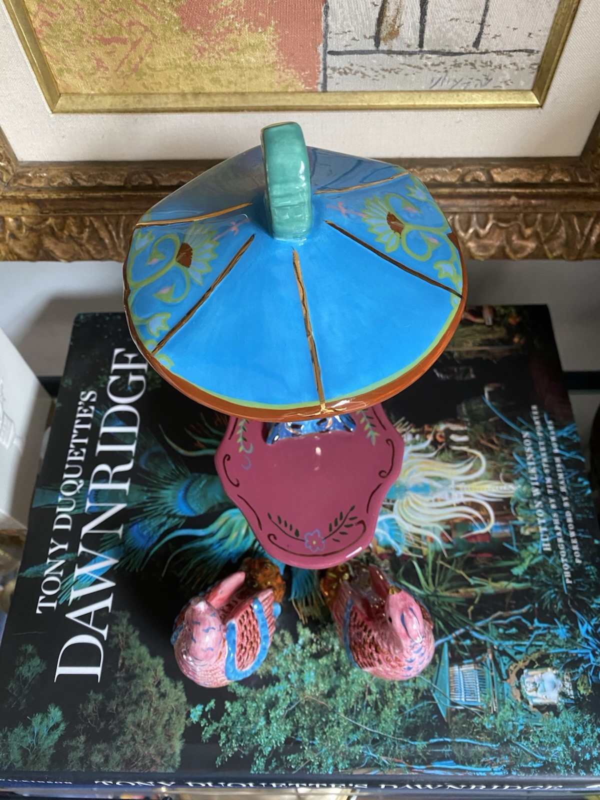 Tracy Porter Pagoda Birds Pheasant Salt & Pepper Pink Gold Gilt Chinoiserie