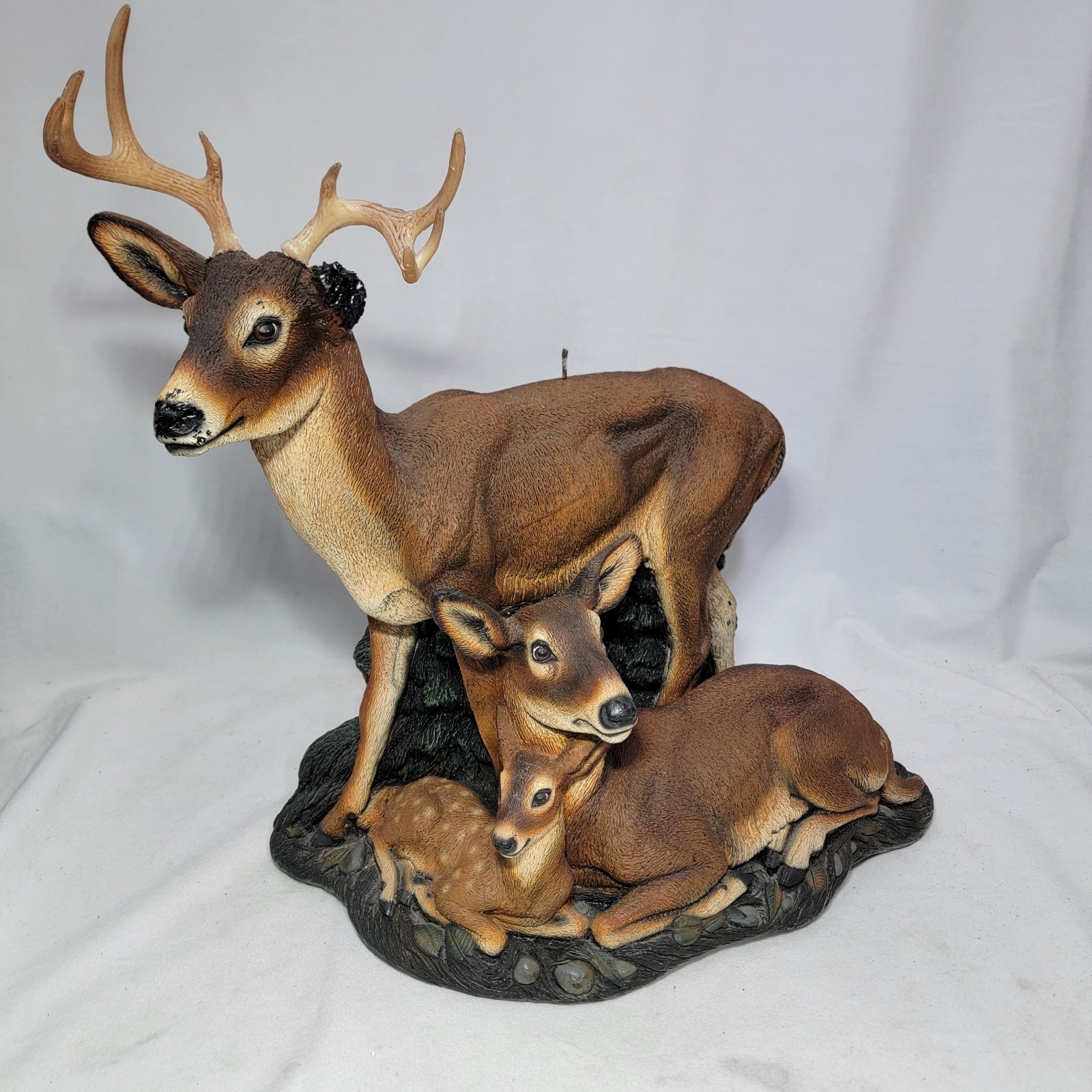 Lg. Wax Sculpture Deer Family Ann’s Original Figurine Inc 1957 signed Dan Hughes