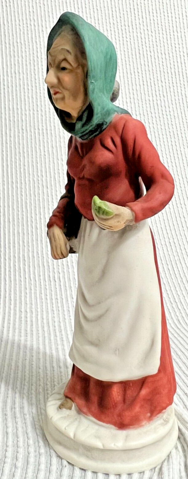 Vintage Hand Painted Farmers Old Lady & Man Basket Bisque Figurines 8″ Tall.