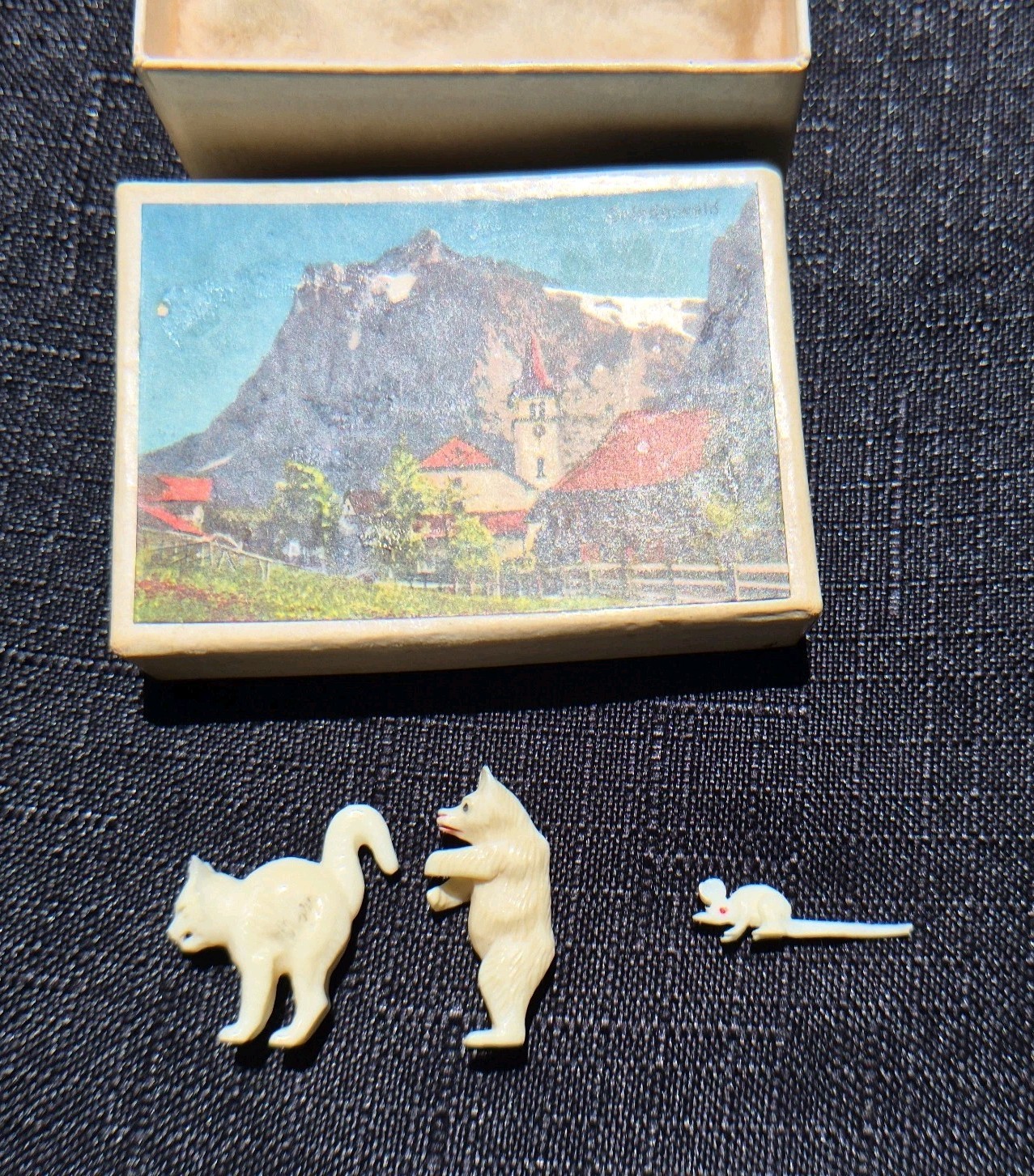 3 Tiny Vintage Swiss Carved Animal Figurines Natural Black Forest Grindelwald