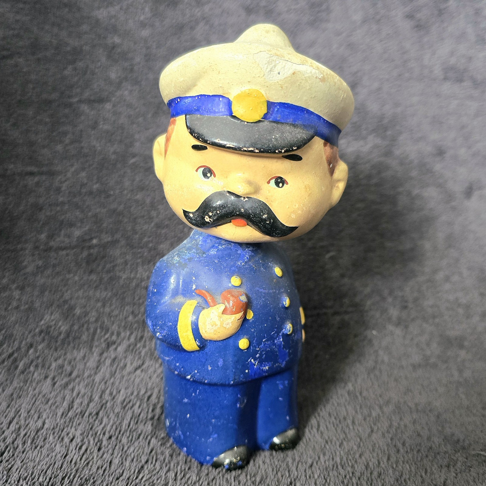 Vintage 1950s Paper-Mâché Bobblehead Nodder Ship Captain Figurine Holding Pipe
