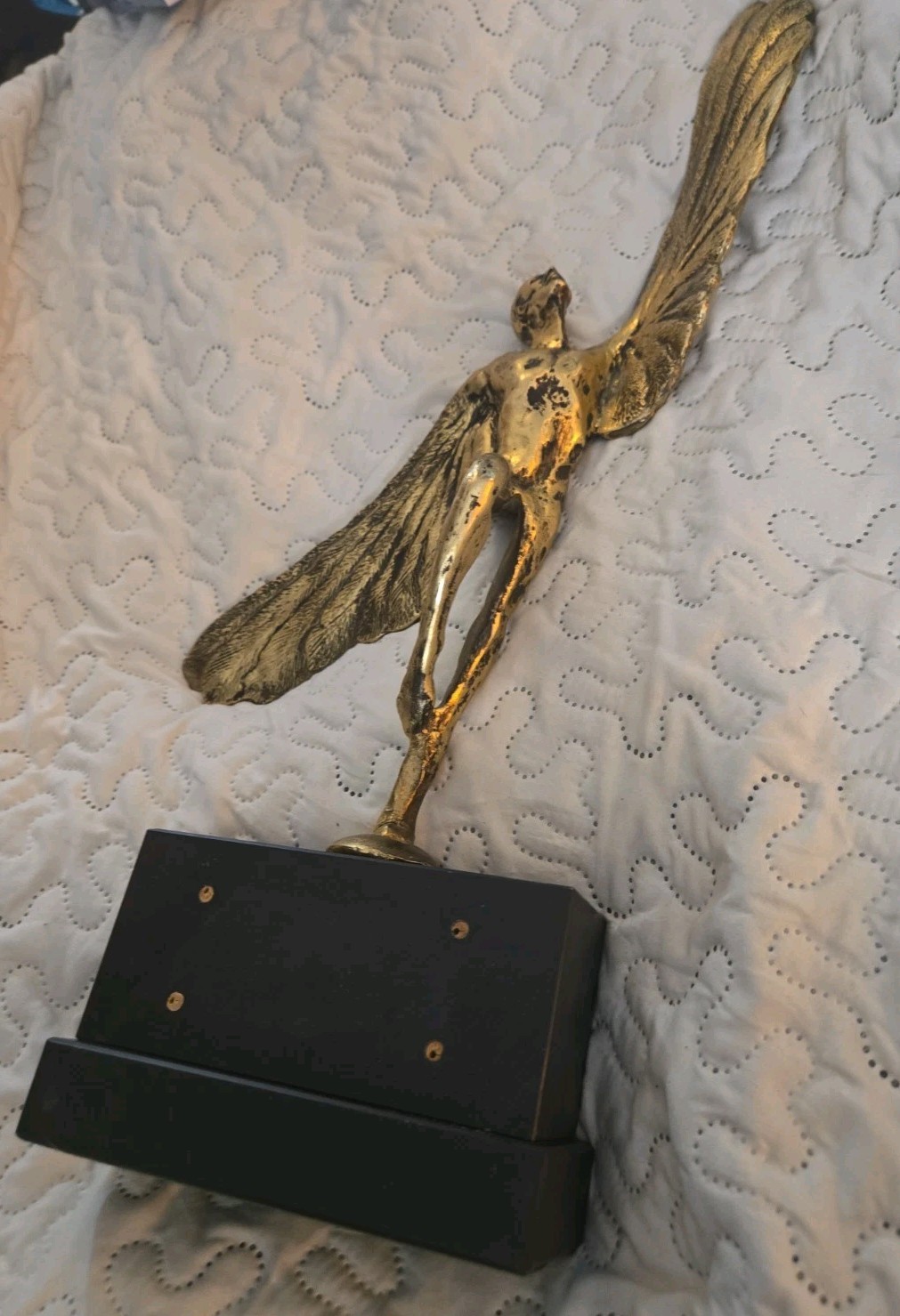 Cast Brass Art Deco Style 20th Century Dancing Icarus Sculpture Stone Base 19″