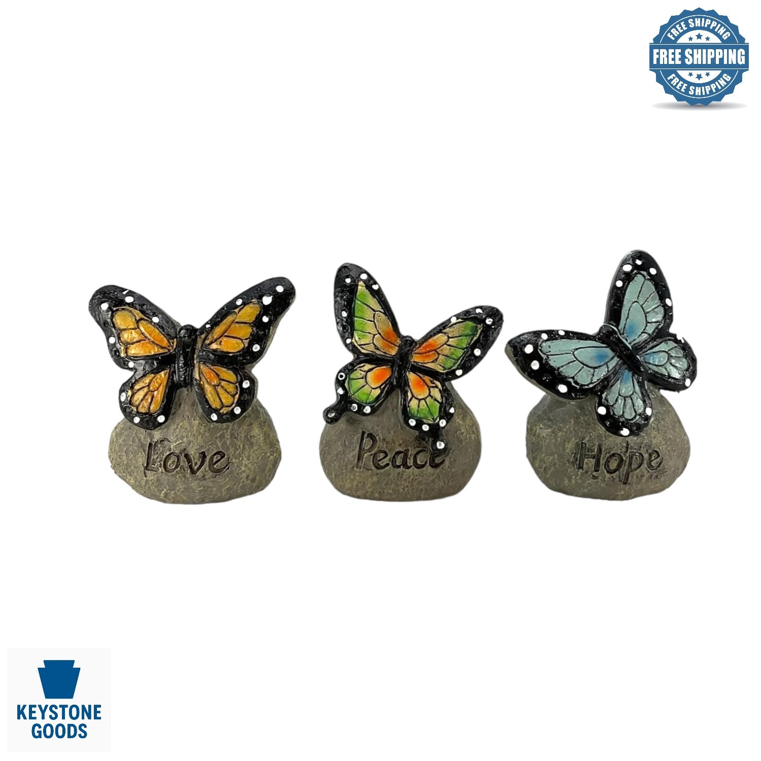 Spring Butterfly Messages on Stone Decor Set – Resin Figurines, 3 Pieces