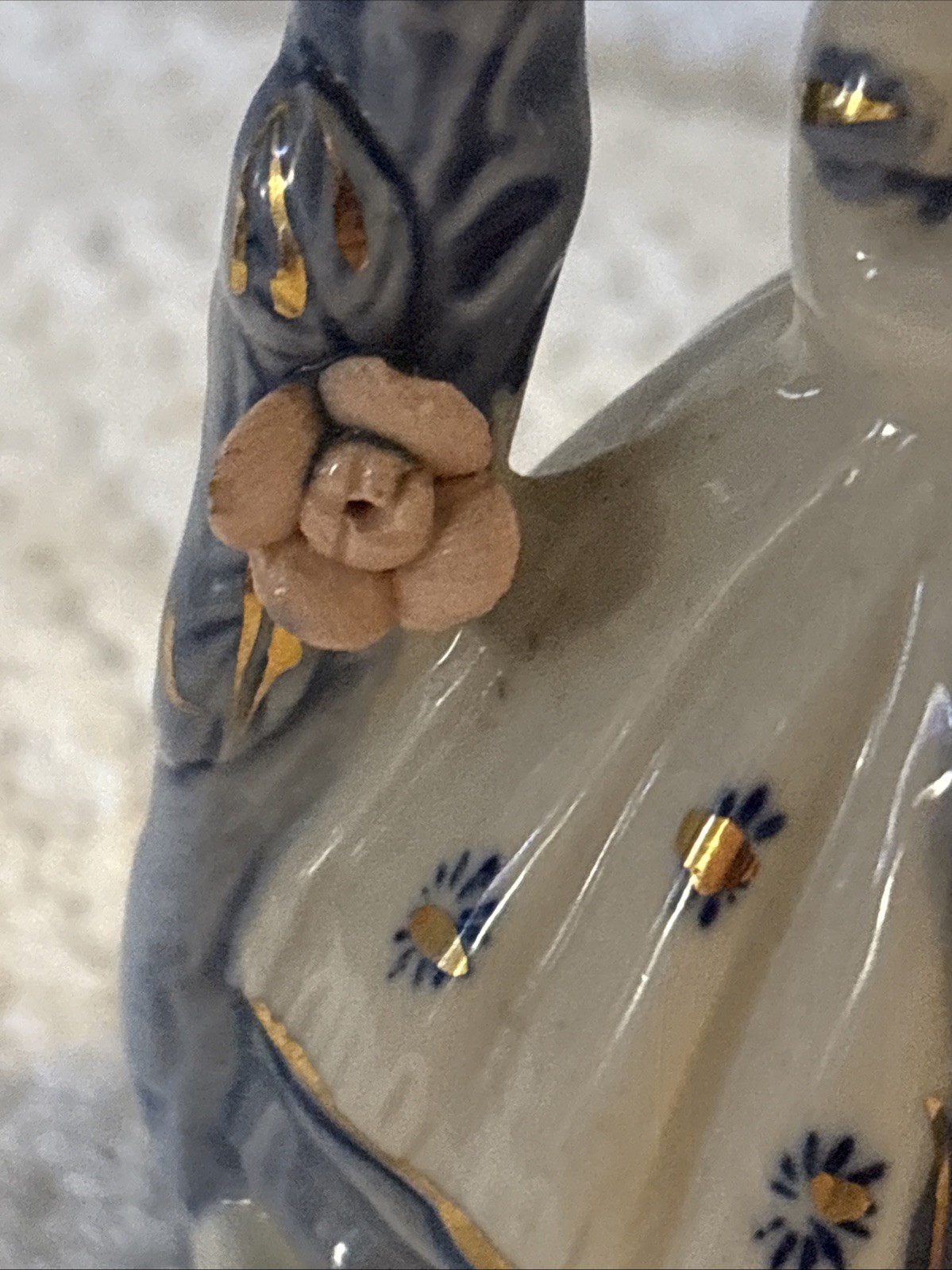 RARE Vintage Japanese Porcelain Figurine Blue Pink Floral Girl Arch Geisha