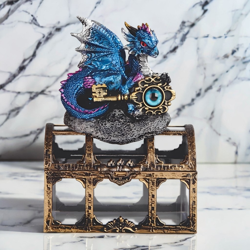 5″H Blue Dragon Crystal Treasure Box Ornament Home Decor Unique Gift