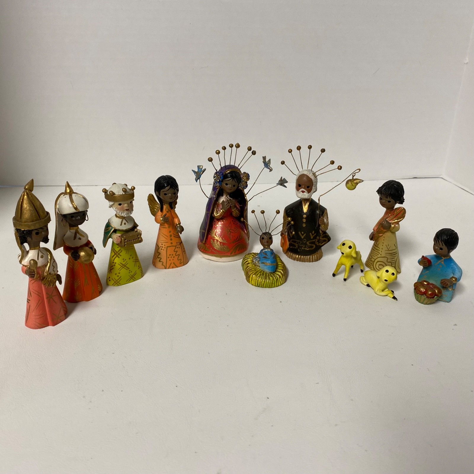Vintage Tonala Pottery Folk Art Nativity Scene 11 Piece Set Clay Figurines Paint