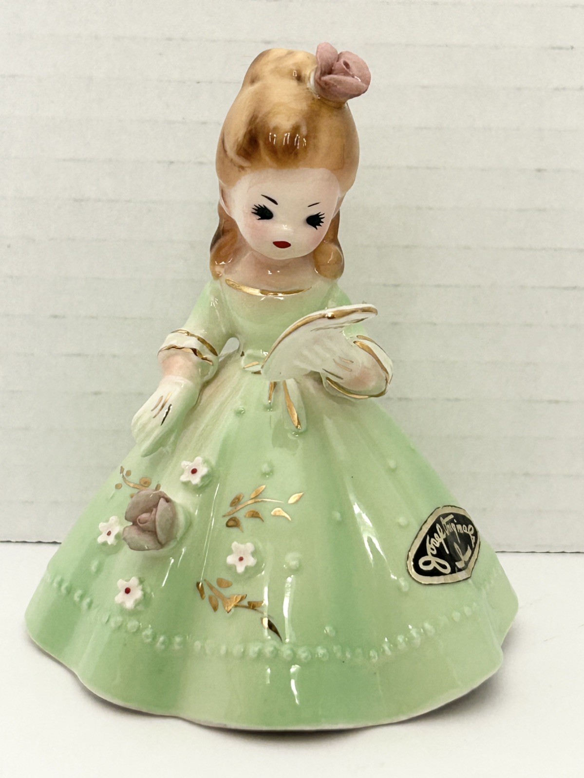 Vtg Josef Originals “Belle of the Ball” Figurine Green Dress w Sticker