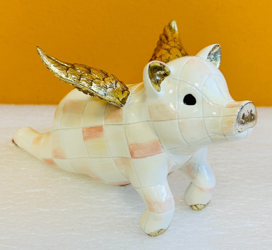 MacKenzie-Childs 18135-003 Hand Painted Rosy Check Flying Pig Pot Climber. New!