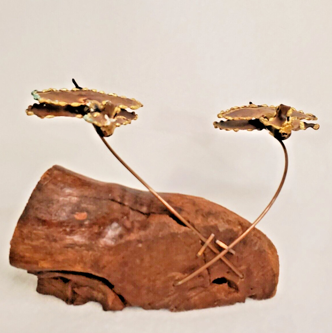 Vintage Wood and Metal Sculpture Planes in Flight on Driftwood Base