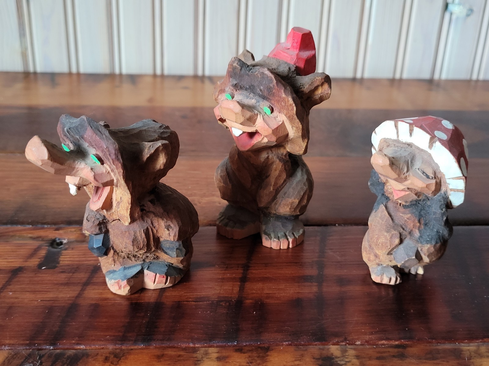Norwegian Folk Art Hand Carved & Painted Trio of Trolls