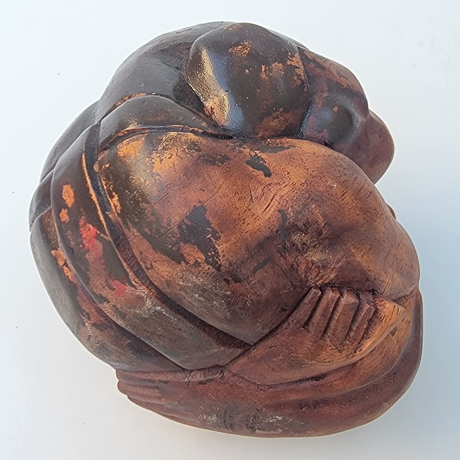 Hand Carved Wood Weeping Buddha Crying Yogi Statue Meditating Figurine