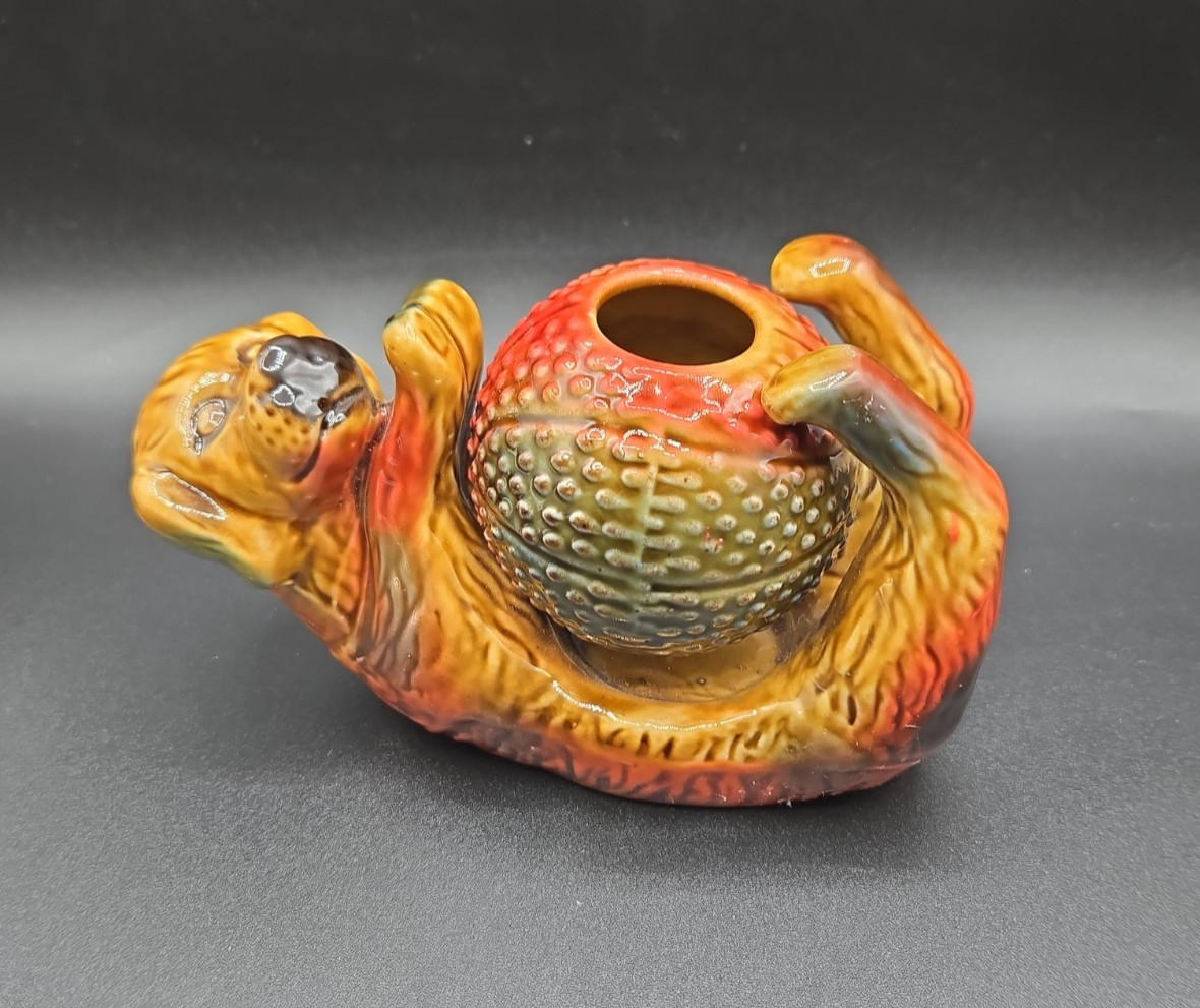Ceramic Dog with removable textured Ball Candle Holder/ Incense burner. Pottery.
