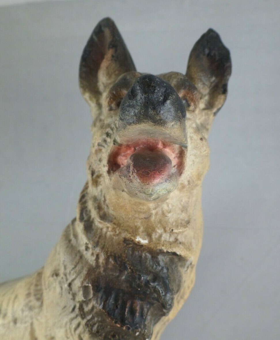 Vintage German Shepherd Dog Chalkware Statue Figurine 1920’s 13″ Tall