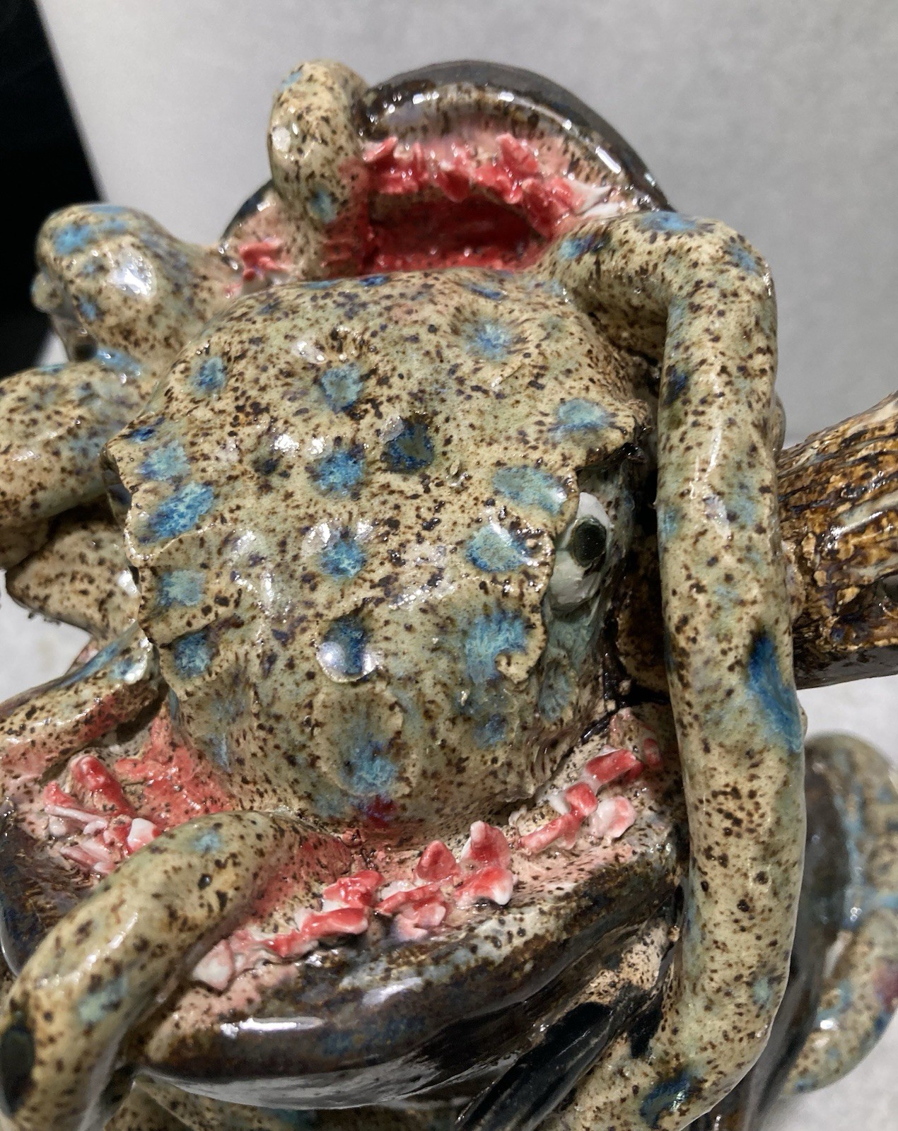 Surreal Southern Folk Art Face Jug Monster Shark Eating Octopus Pottery OOAK