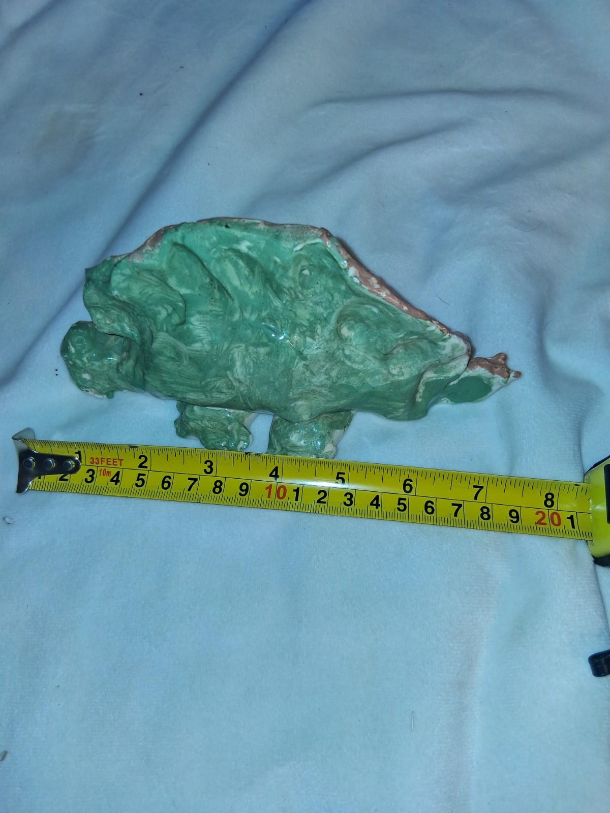 Handmade Ceramic Painted Dinosaur by Child, 8in Abstract Art