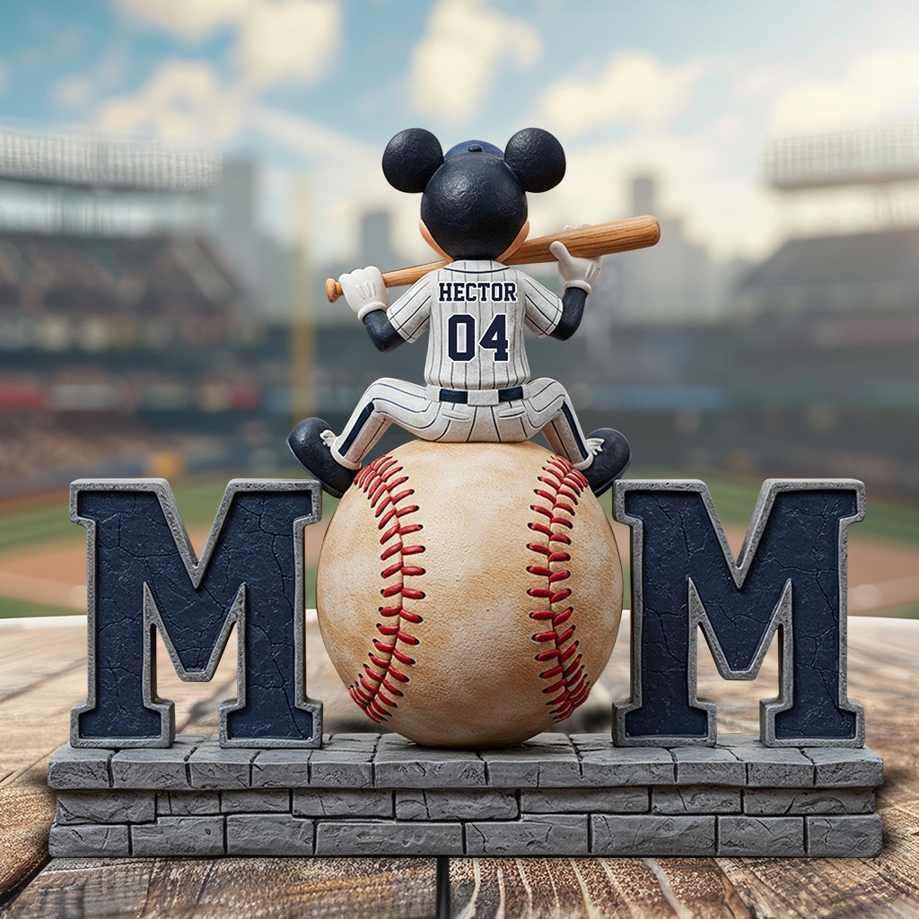 Personalized Disney Mickey Minnie Baseball Mom Acrylic Plaque Wooden Block Decor