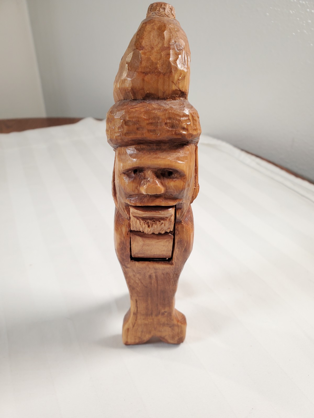 Hand Carved Wooden Figurine Depicted with Man with Hat and Beard 8.5 Inches Tall