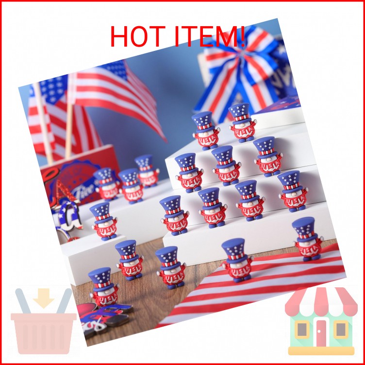 DoubleFill 25 Pcs 4th of July Mini Patriotic Gnomes Decorations Independence Day