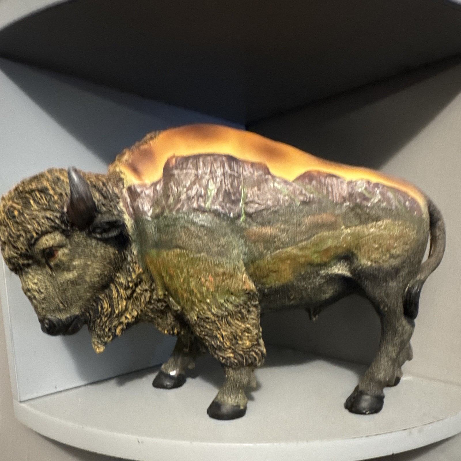 Painted Resin Bison Figurine Sculpture Brown Black Gold Orange Green