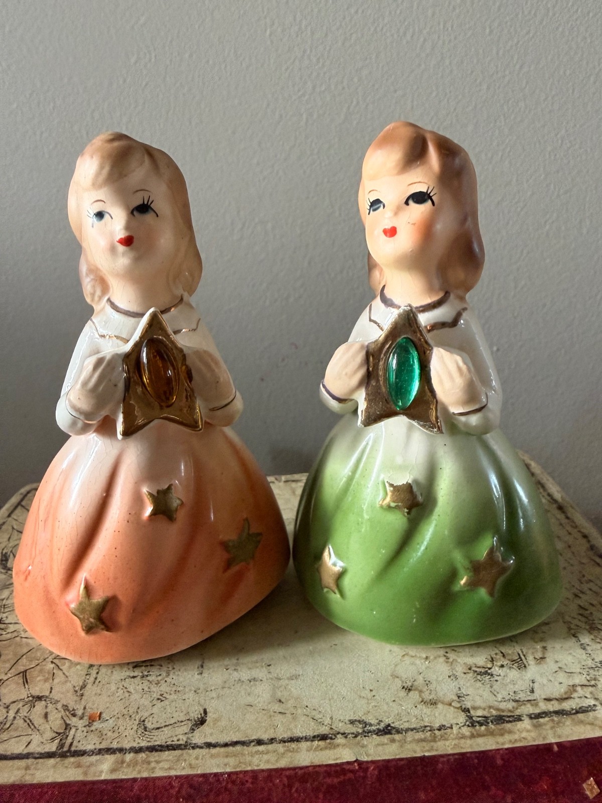 Vintage RARE Ucagco 50s Set of 2 Holding Gold Stars with Gems