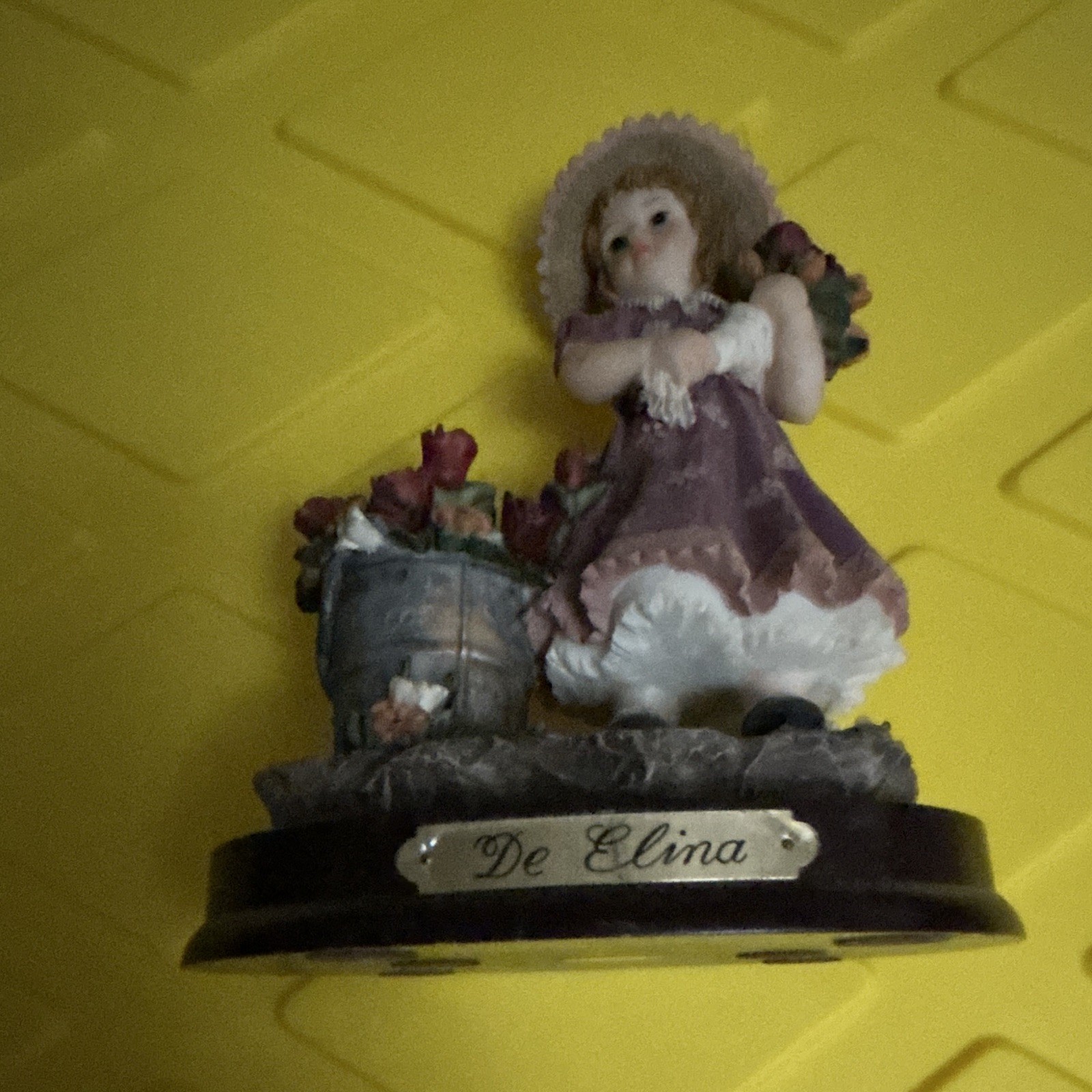 Little King Co. De Elina Girl Figurine Flowers Painted Resin Multicolor