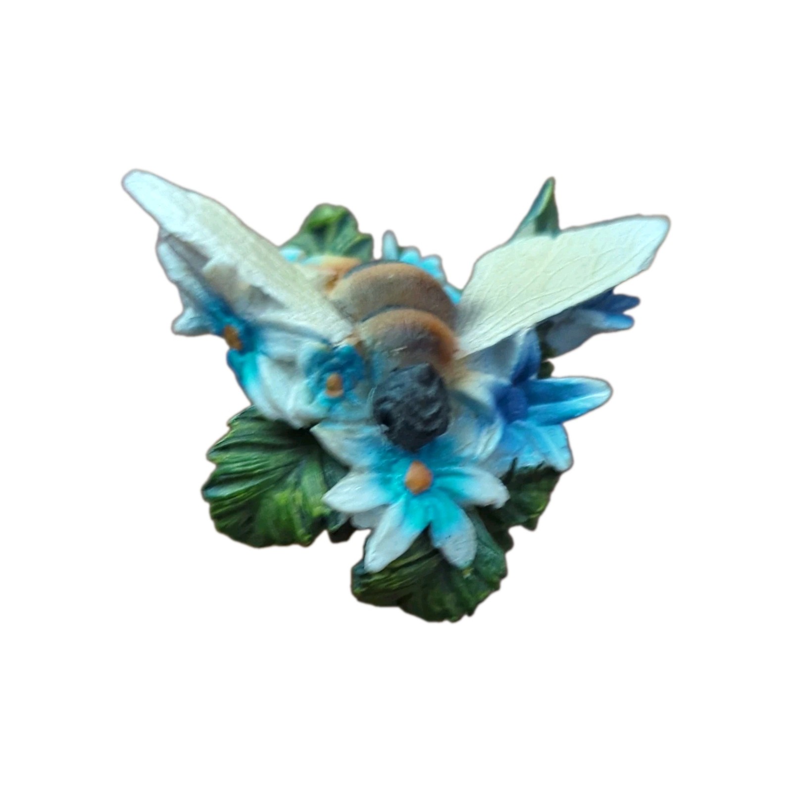 Painted Resin Bee on Blue Flowers Figurine Multicolor Floral Animal Decor