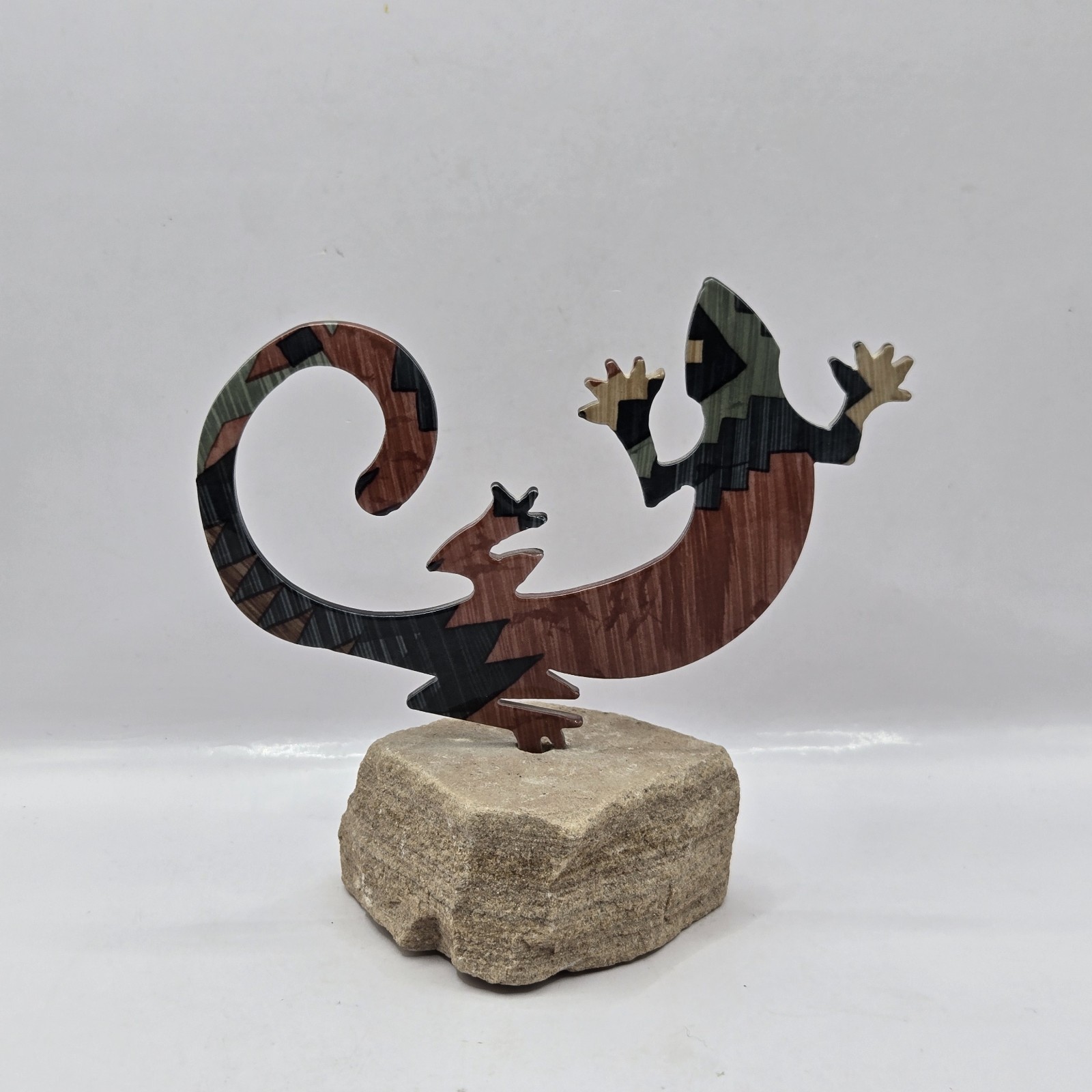 Kokopelli Lizard Southwest Enameled Sculpture SandStone Native American Art 6”L