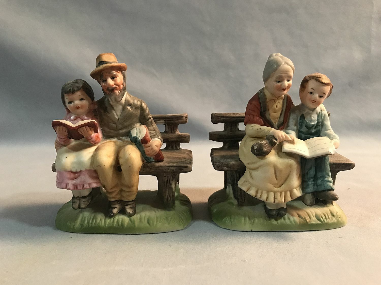 Lefton Figurines #5989-Woman/Boy & Man/Girl On Bench Reading a Book – SET of 2