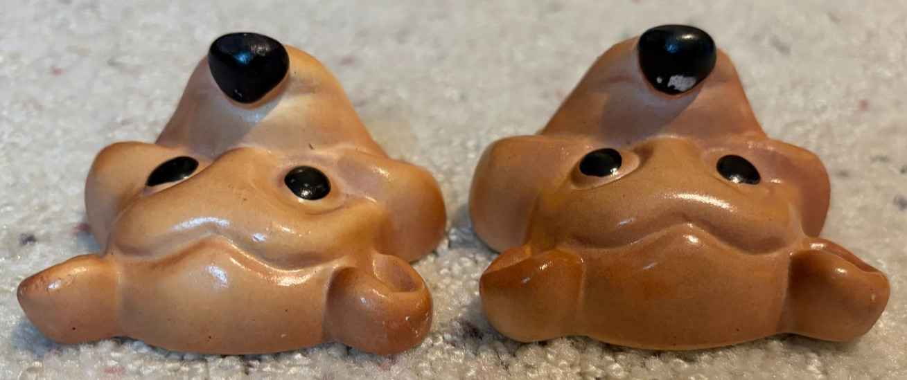 Vintage MCM Chalkware 2 Cartoon Teddy Bear Happy Faces Wall Hanging Art