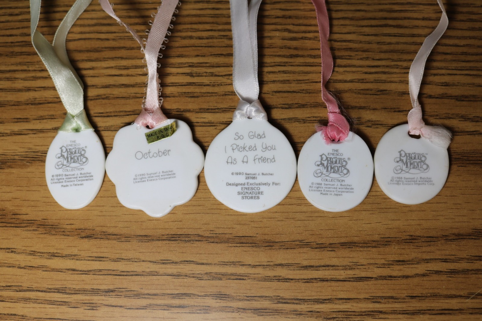 Precious Moments Pendant Ribbon Bookmark Lot of 5 Enesco Porcelain Charm