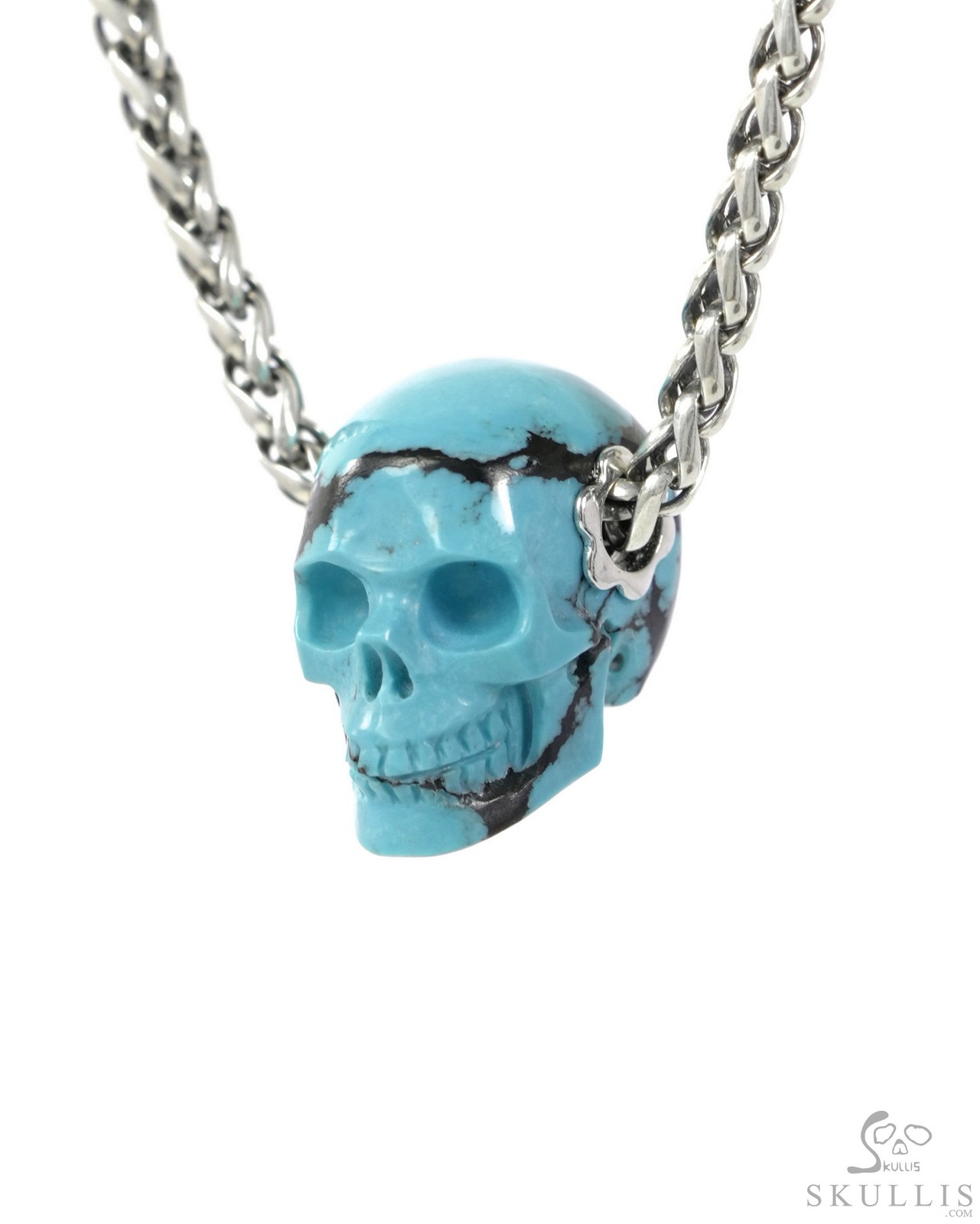 Gemstone Necklace of 0.7″ Turquoise Hand Carved Crystal Skull Pendant