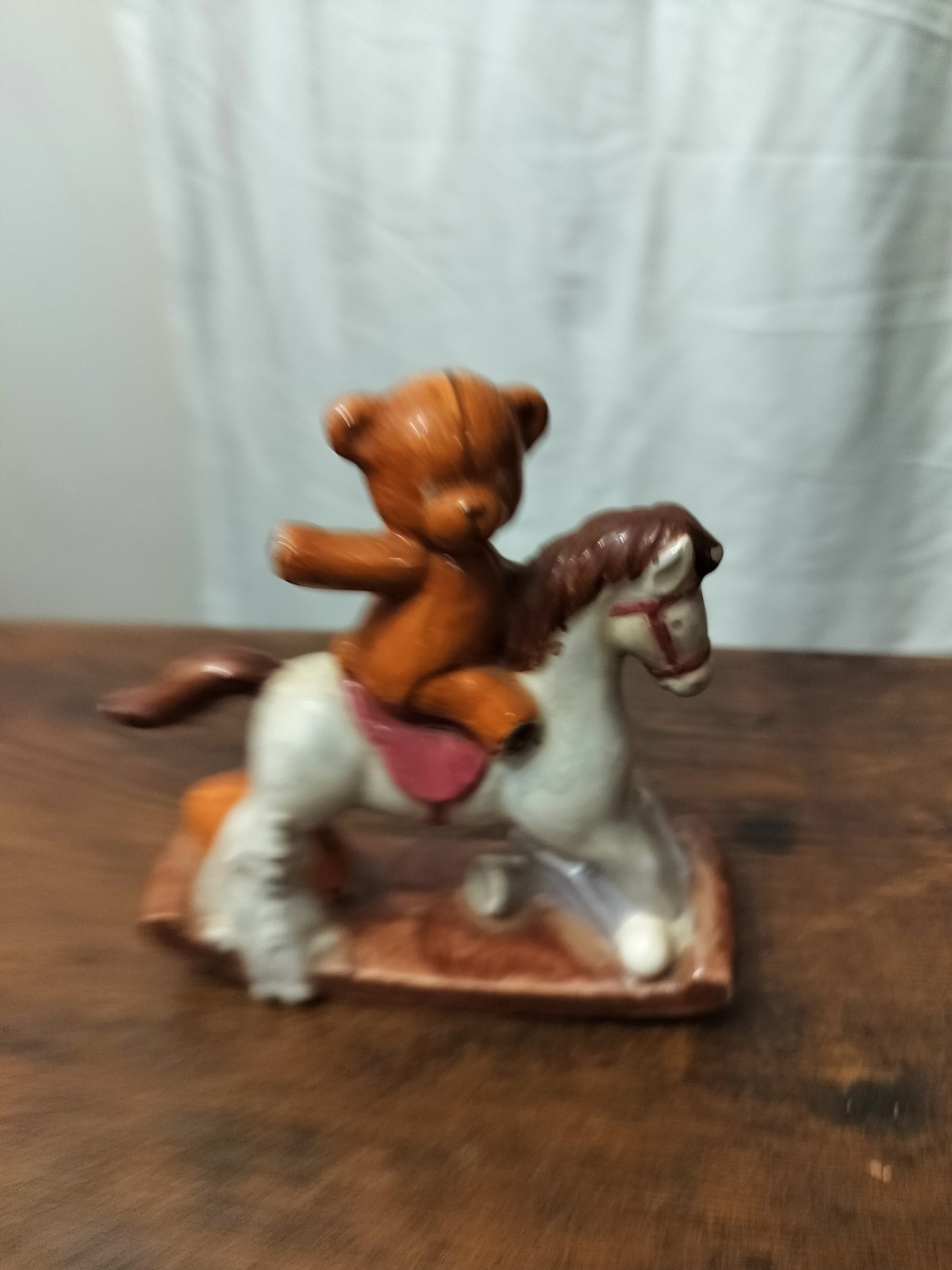 Bear Horse Ceramic Figurine Painted Collectible Brown White Red Animals