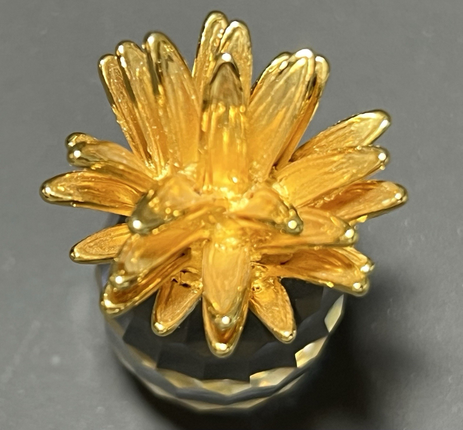 Miniature Crystal Pineapple Figurine Miniature Gold Tone Leaves 1.75 inch Tall