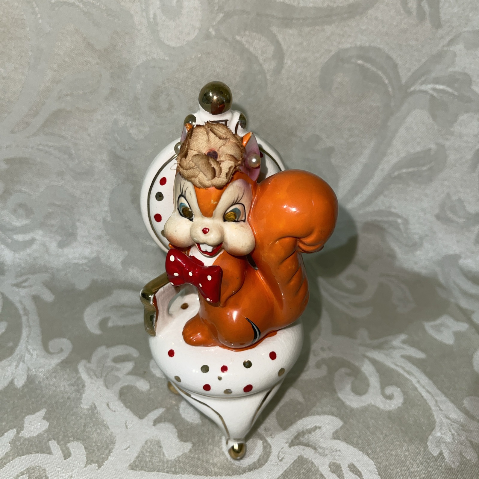 Arnart MCM Japan Ceramic Anthropomorphic Orange Squirrel Figurine 1950s Bow Tie
