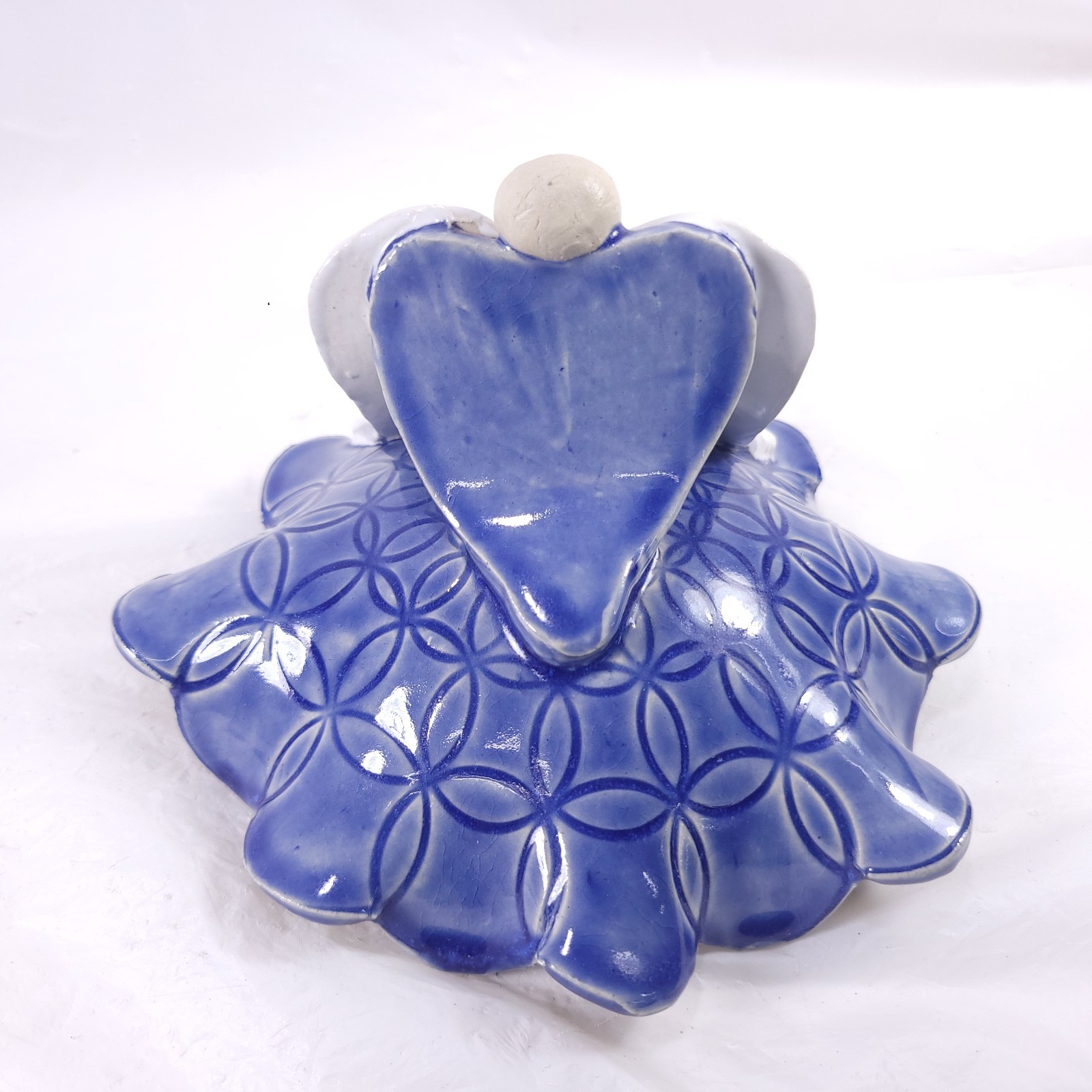 Handmade Folk Art Pottery Angel Blue Christian Religious Seasonal Decor Figurine