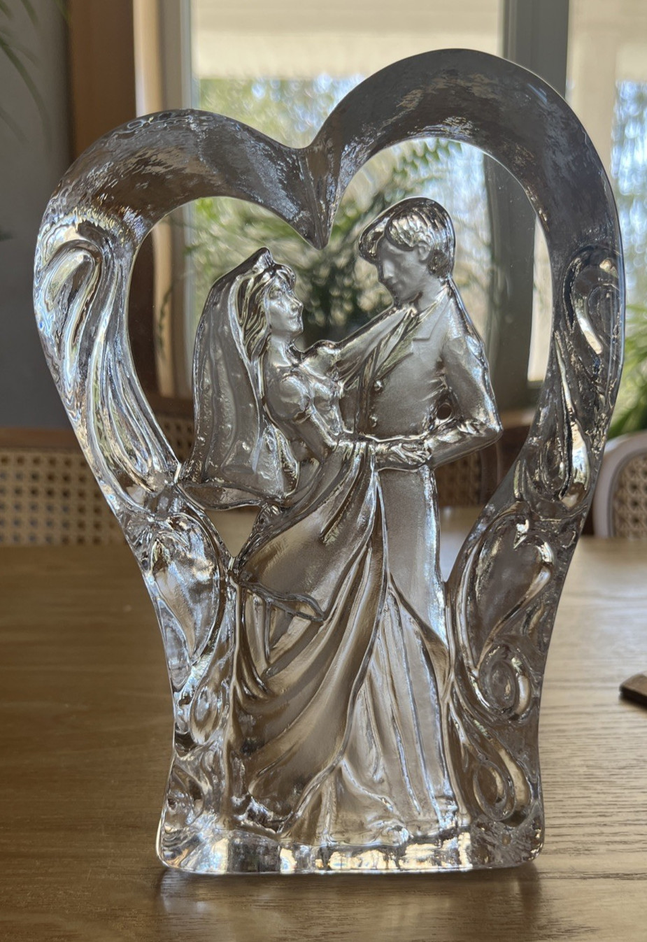 Vintage Wedding Promises Lead Crystal Figurine Bride Groom Couple Clear Moulded