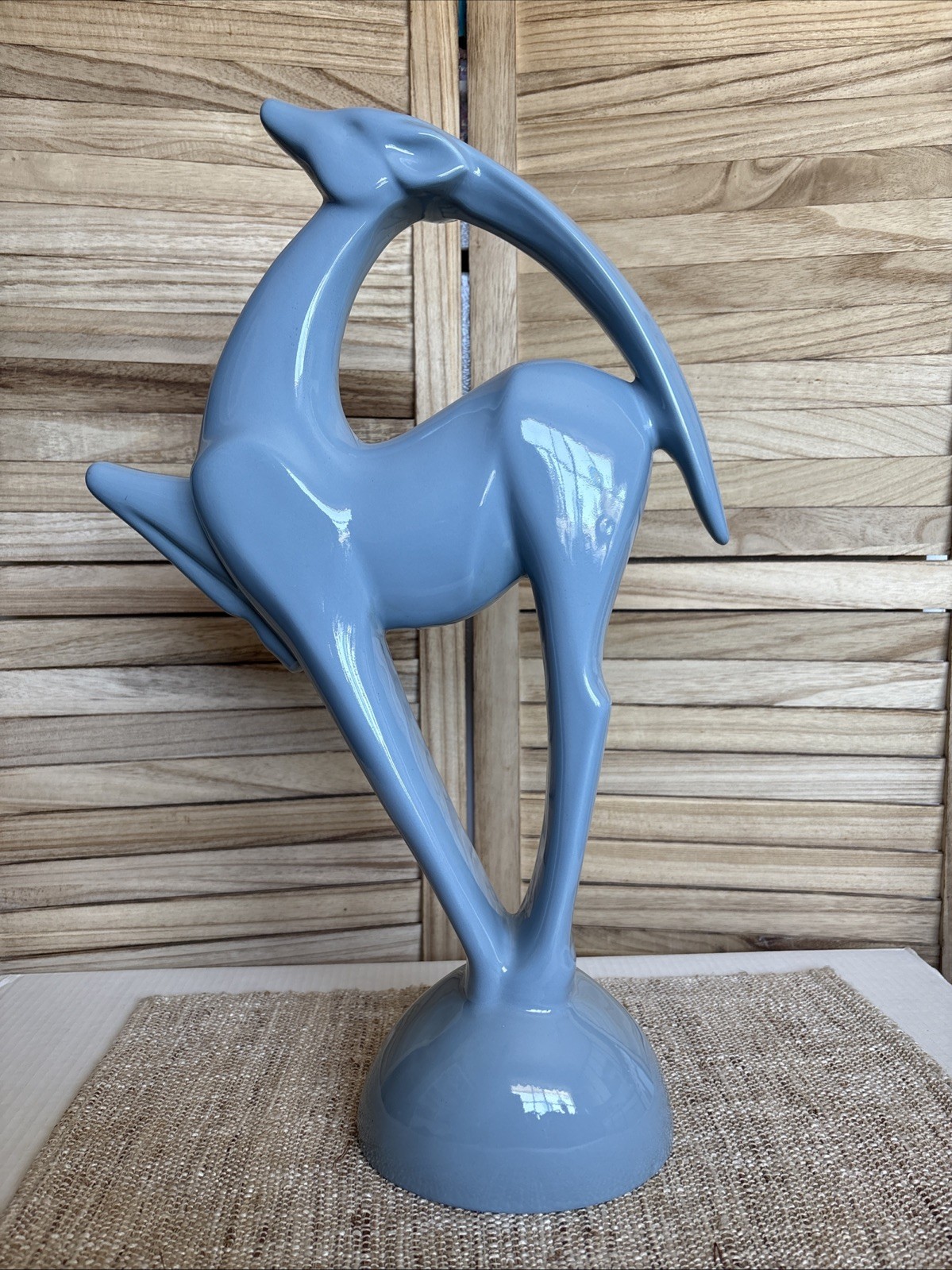 VINTAGE ROYAL HAEGAR- MCM Glossy Blue Ceramic Gazelle Statue Antelope 21” EUC