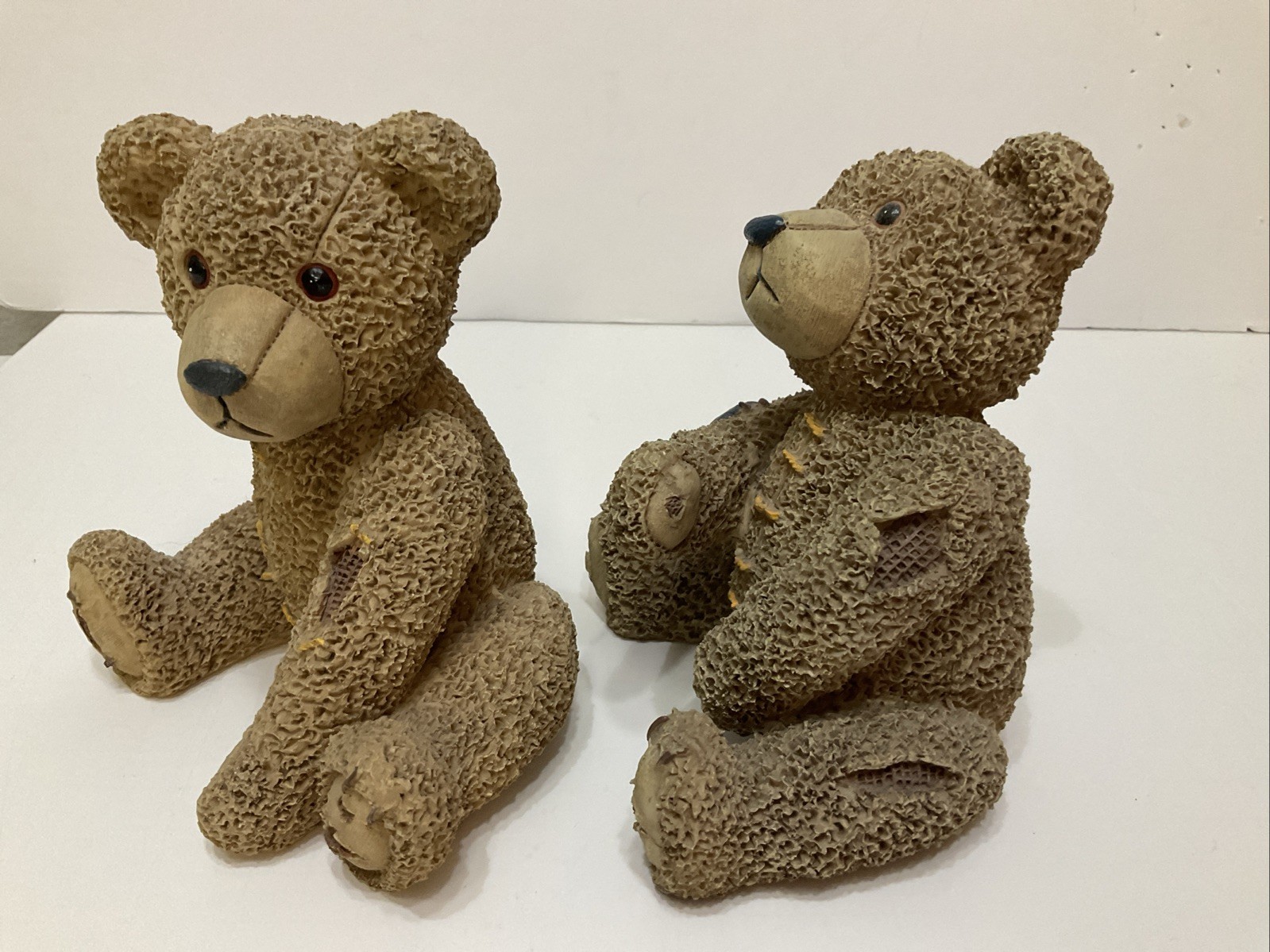 Pair Resin Teddy Bears Sitting Approx. 6” X 5”