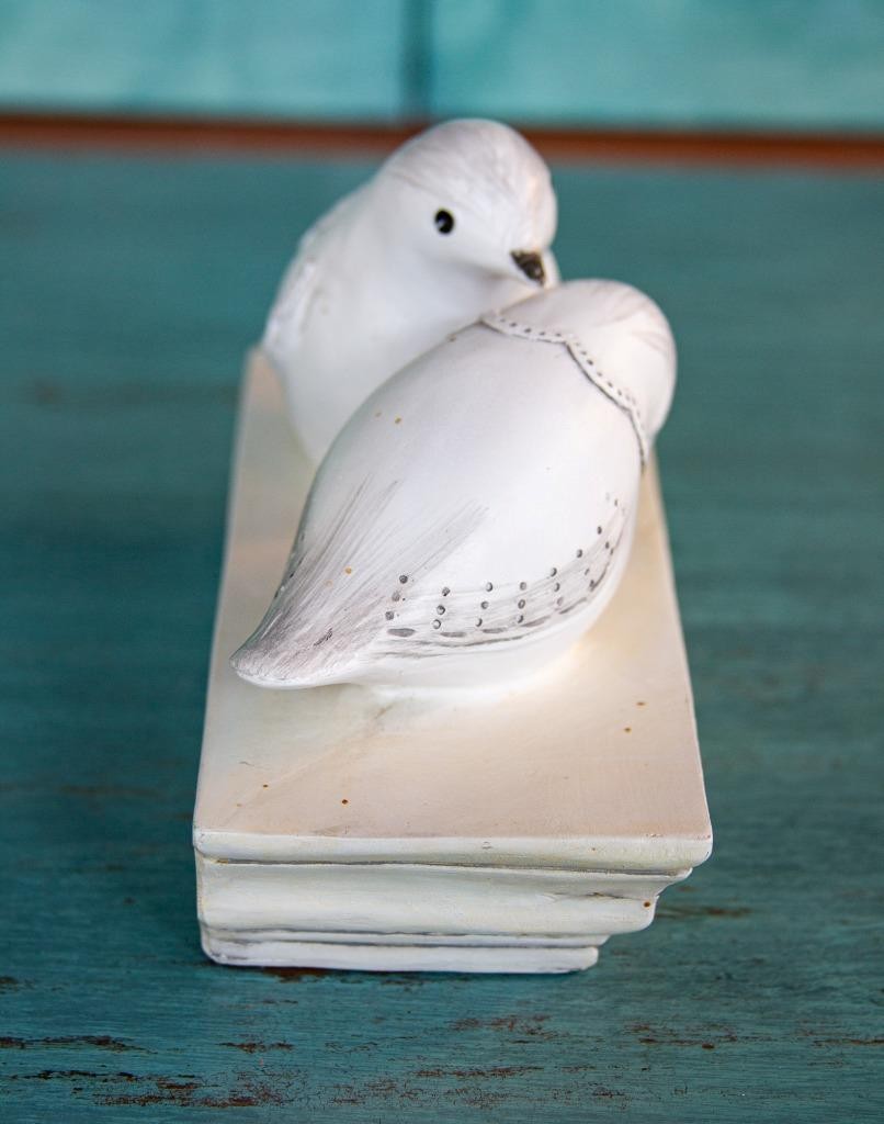 Vintage White Love Birds Carved Wood Look Sculpture Shabby Chic Distressed