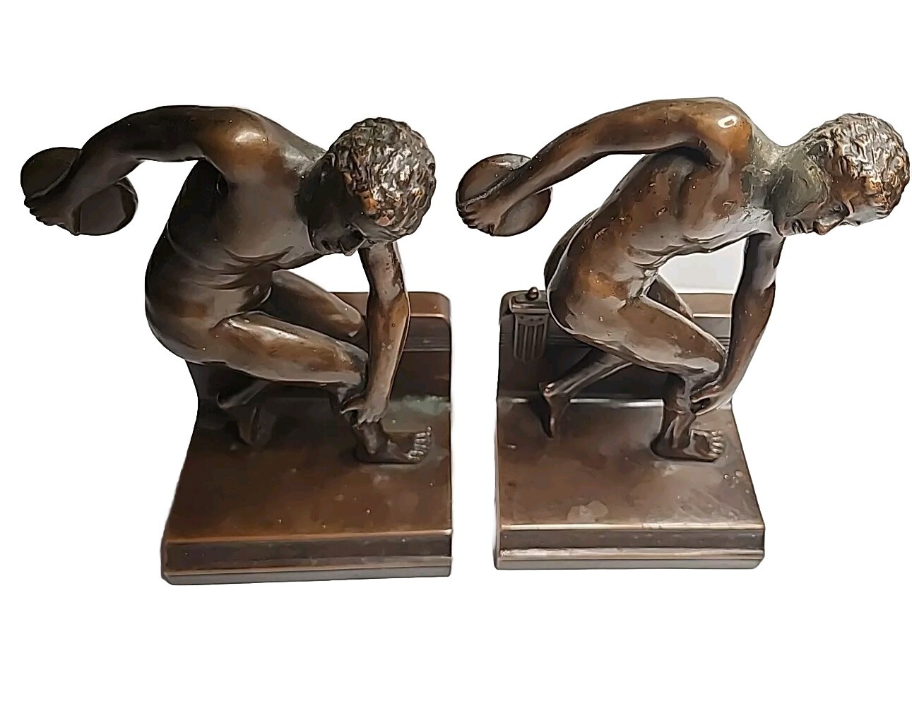 PAIR of Brass Discus Thrower Bookends Jennings BROTHERS JB1924 READ