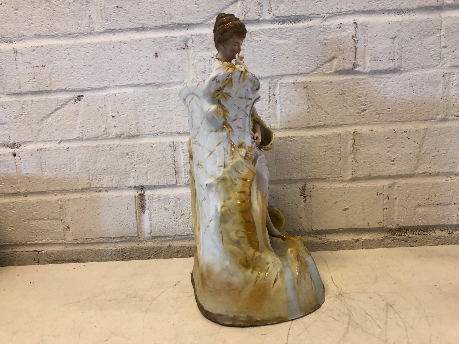 Vintage Bisque Girl Holding Basket Figurine Candle Holder